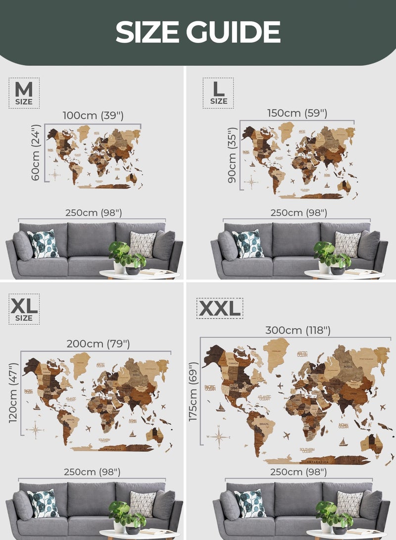 Enjoy The Wood 3D World Map | World Map with Countries | Wall Art for Home and Office | Wall Decor for Living Room | Wood Art | Elegant Handmade Wall Art | Multicolor - Image 4